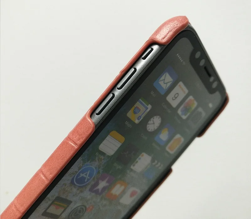 genunie leather handle cover case for iPhone x xs max pink