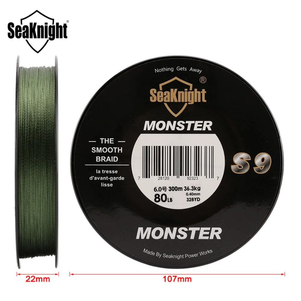 SeaKnight Monster S9 300 м плетеные лески 9 нитей мультифиламентные PE зеленые 30 фунтов 40 фунтов 50 фунтов 80 фунтов 100 фунтов