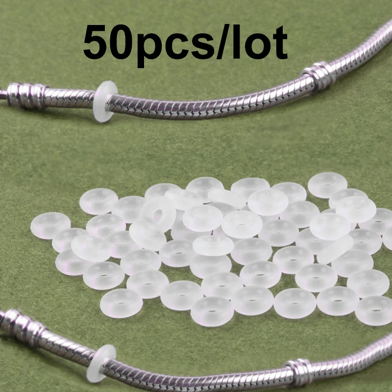 

DINGLLY 50pcs/Lot European Style White Rubber Clip Charms Safety Stopper Beads Fits Brands Bracelets & Necklaces Jewelry Gifts