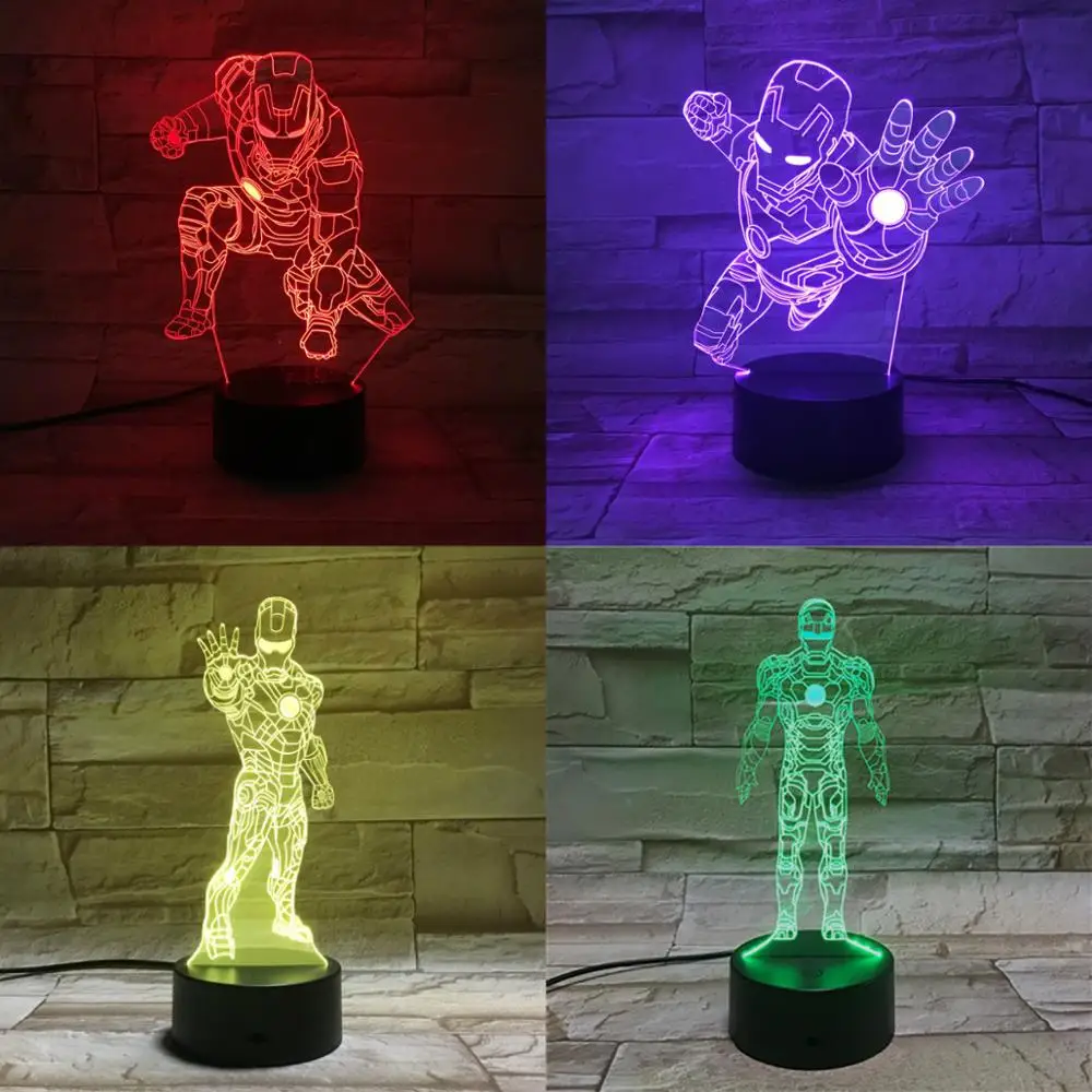  Marvel Figure Iron Man LED 3D Lamp Illusion Touch Night Light Auto Flash Multicolor RGB Home Decor  - 33020277338