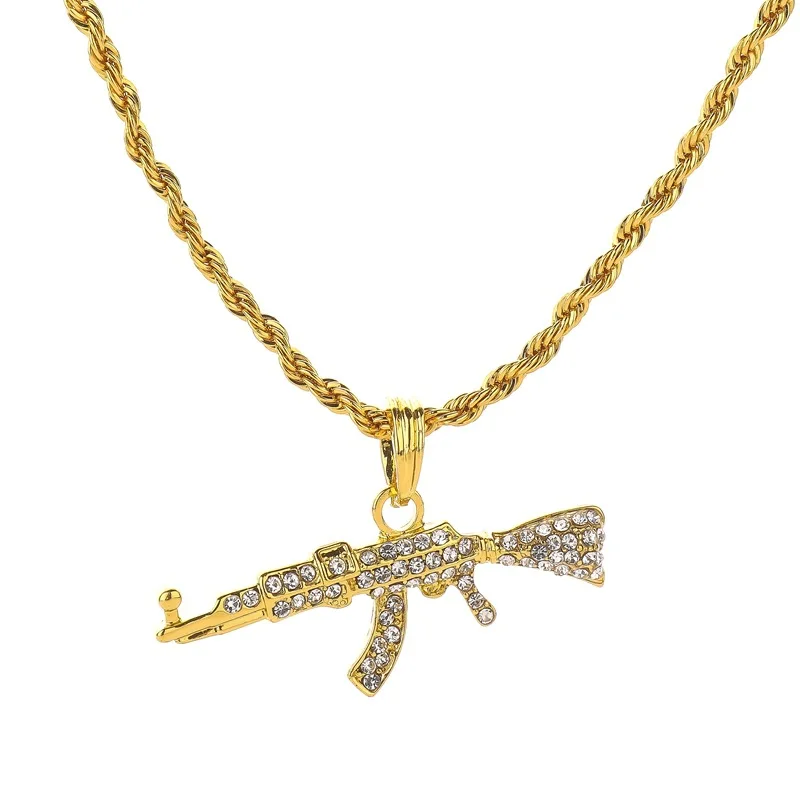 

New Punk Gold Color Gun Supreme crystal Jewelry Men Hip Hop Chain Necklace Pendant men and women gift Accessories Drop Shipping