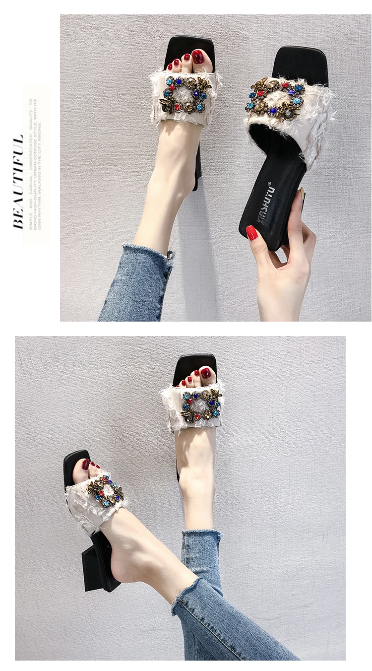 Hkjl Для женщин лета тапочки из плюша модная верхняя одежда корейский вариант модной обуви бриллиантовые Для женщин тапочки A405