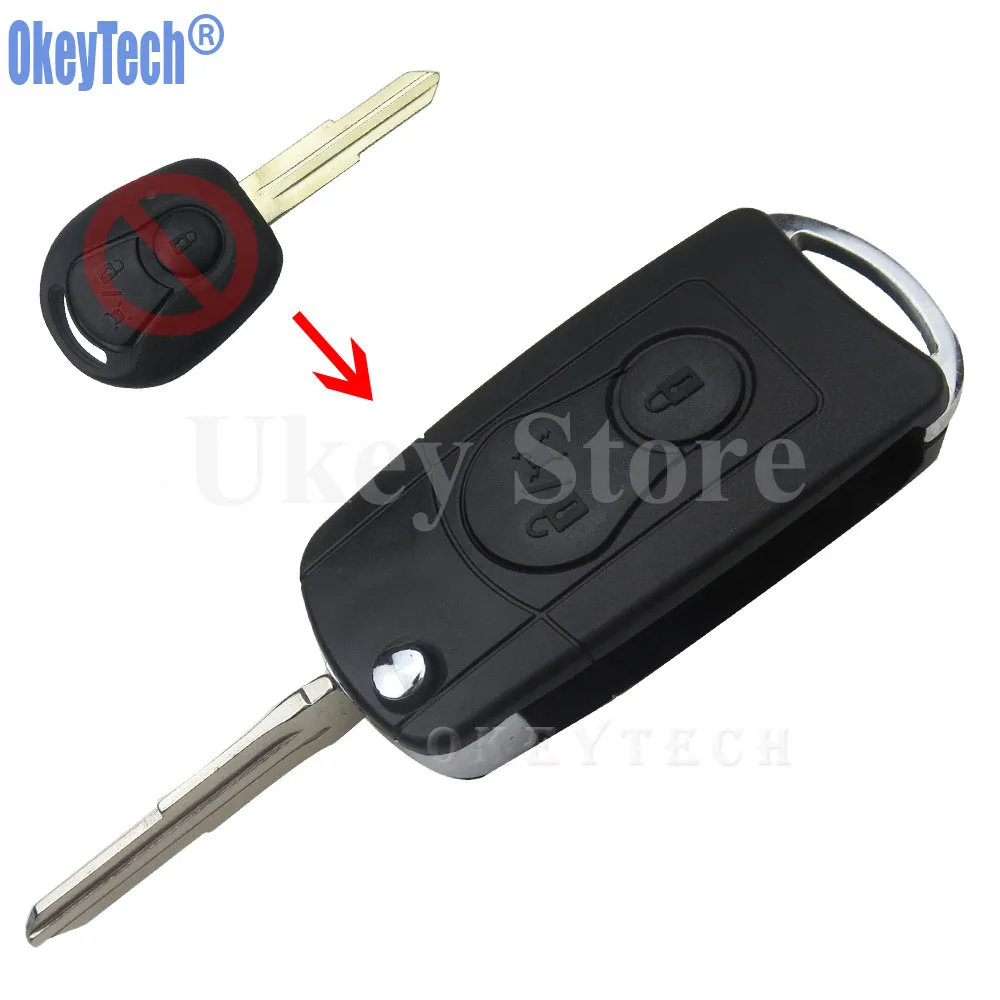 OkeyTech For Ssangyong Remote Modified Flip Key Fob Shell Case 2 Button For Actyon SUV Kyron Rexton Key Car Styling Accessaries