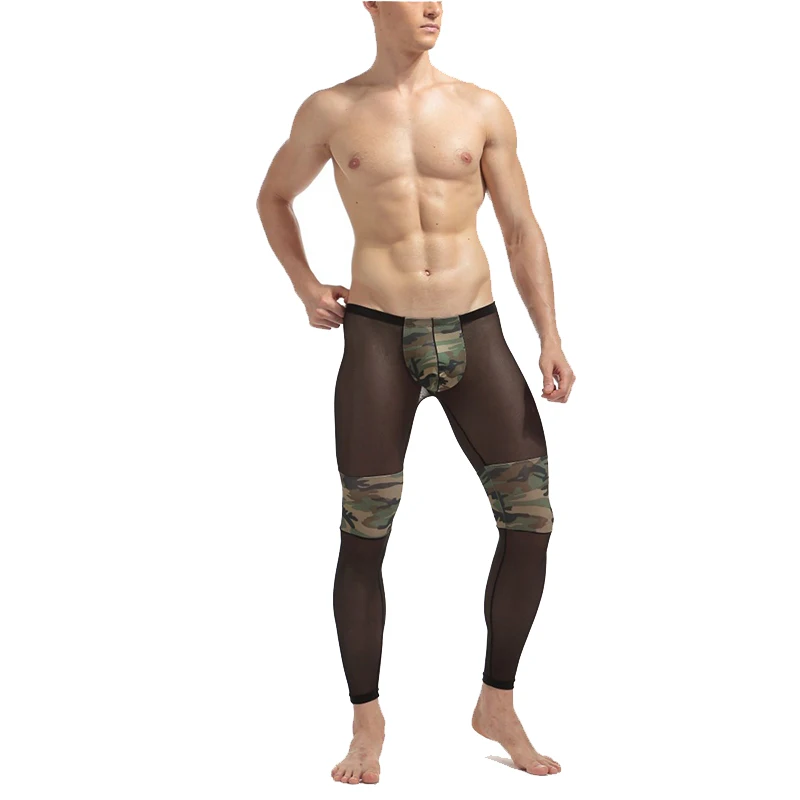 

Men's Fashion Sexy Transparent Mesh Camouflage Tights Stage Performance Breathable Bodybuilding Shee Pants Legging