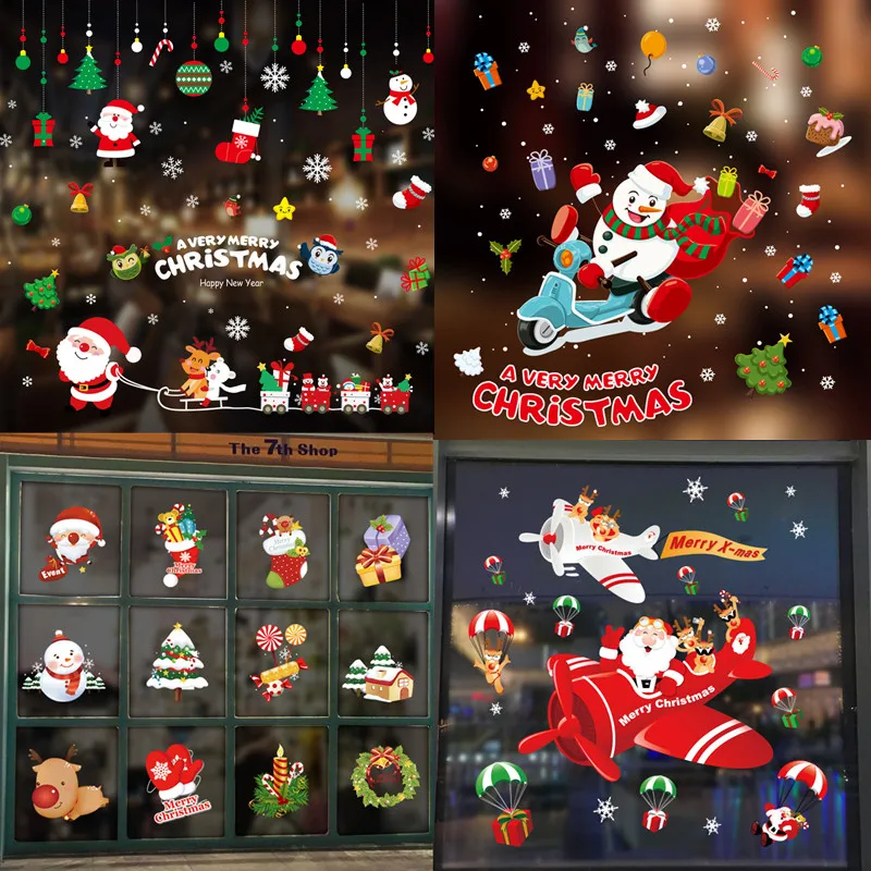 DIY Съемные рождественские наклейки на стену ПВХ Санта Клаус отправка подарок снег наклейки на окно наклейка очки рождественские украшения для дома