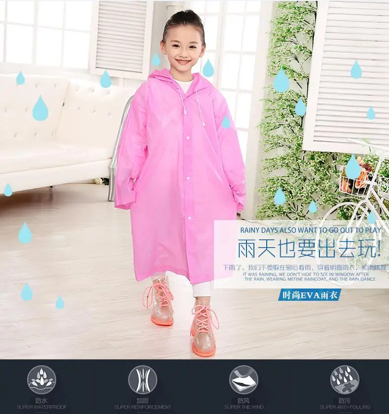 2.Age 6~13 Kids student Hooded Jacket children Girl boy Rain coat Poncho Raincoat Cover Long transparent Rainwear