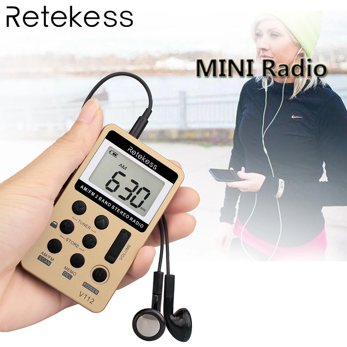 Портативный радиоприемник Retekess V112 FM/AM цифровой портативный мини приемник с
