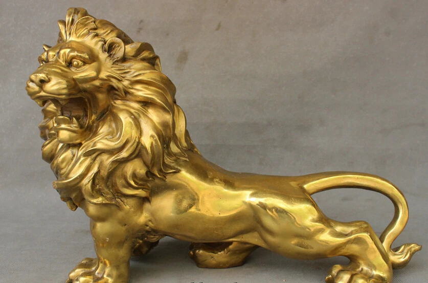 

song voge gem S3768 16" FengShui China Chinese Pure Brass Copper Animals Lion Leo Statue Sculpture