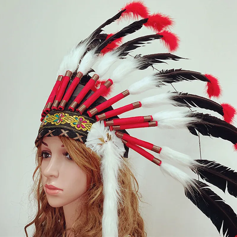 

Indian Feather headdress 2019 New turquoise indian war bonnet chief heaaddress Hat native american war bonnet costumes