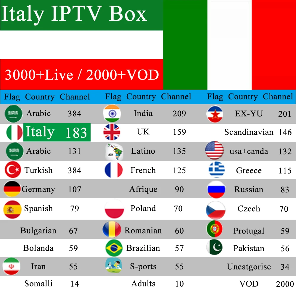 

TX6Pro Android TV box Italy IPTV 2GB 16G 4K 1 Year Italy turkish Arabic iran Greece ex-yu UK czech Adult Channel Smart tv Box