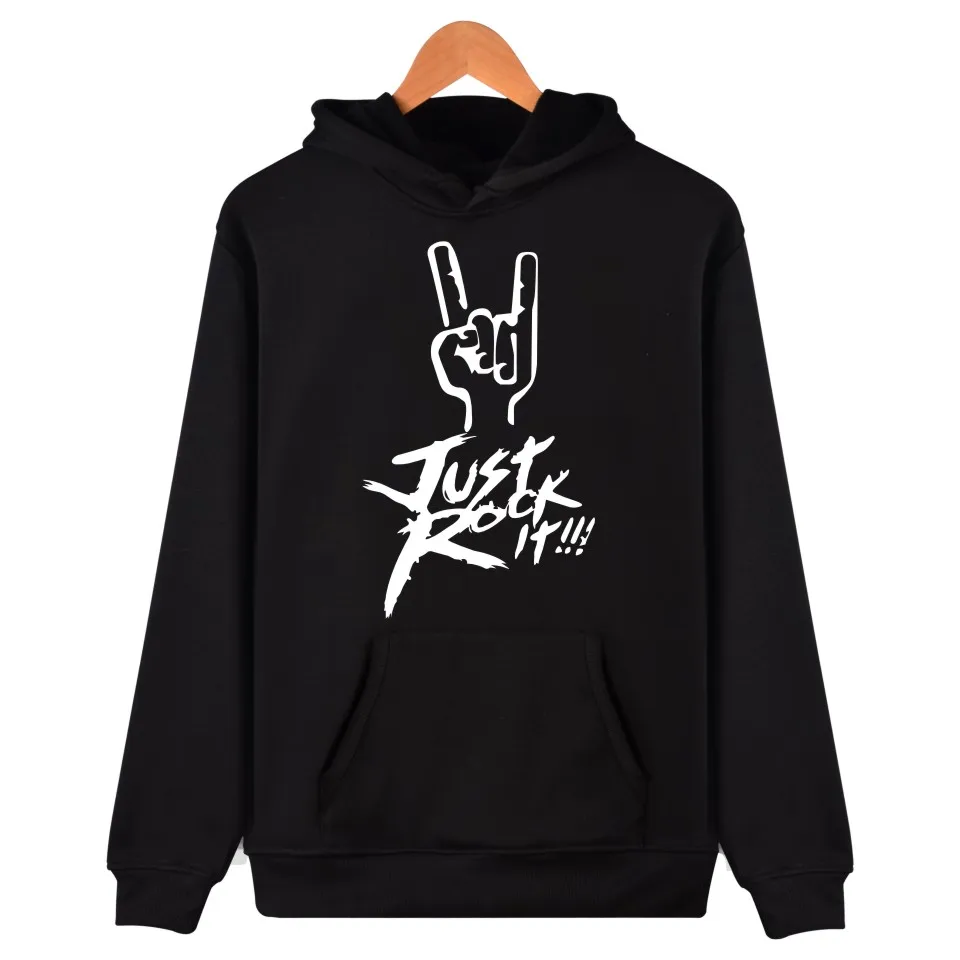 Popular Rock Band Hooded Mens Hoodies And Sweatshirts Hip Hop Fashion Black Sweatshirt Men Hoodie Just Rock It Streetwear Clothe