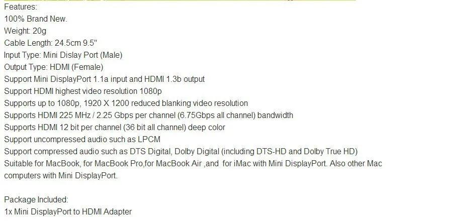 Mini display port Male To HDMI feMale, display port to hdmi Кабель-адаптер для apple Mac macbook pro air