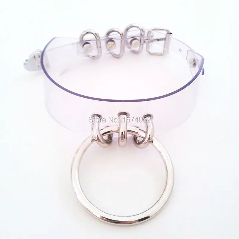 

Cute Lolita Harajuku O Round Metal Collar 100% Handmade Leather Transparent Pink Vinyl Clear Chooker Necklace