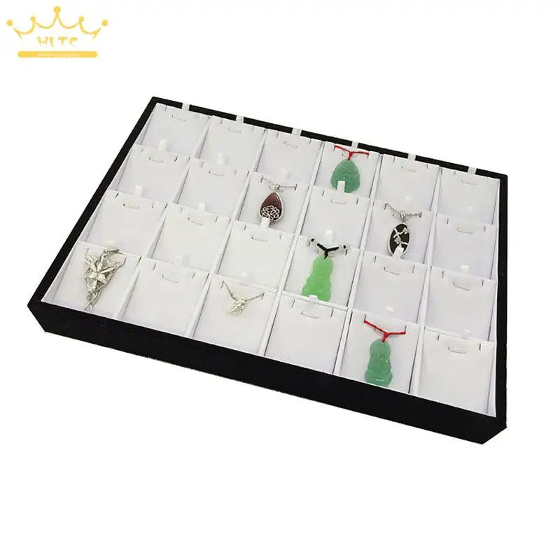 Free Shipping 24 Pendants Display Stands Tray White PU Leatherette Earrings Necklace Display Show Case Organizer Tray Box