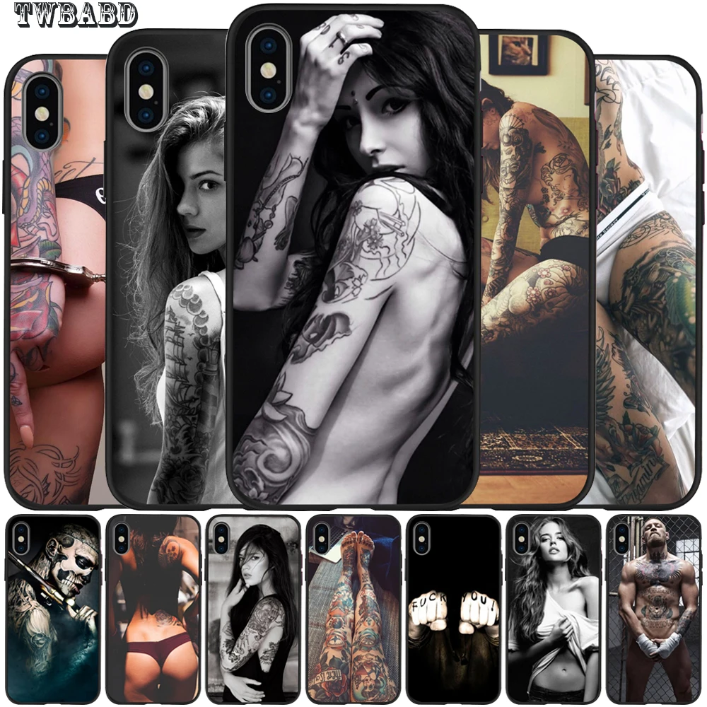 

Sexy Tattoo Soft Case For Fundas iPhone XS Max XR 6S 5 5S 6 6S 7 8 Plus X Sexy Girl Etui Soft TPU Back cover