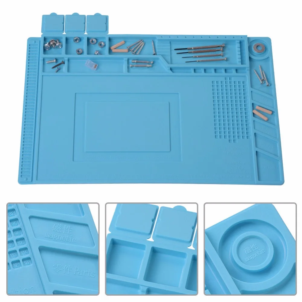 Heat Insulation Silicone Pad Maintenance Platform for BGA Soldering Iron Repair Station Mat with Magnetic Section Scale Ruler