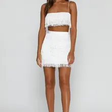 Новое высококачественное женское платье года,, белые резинки, 2 предмета, Утягивающее платье с бахромой, вечернее платье+ костюм