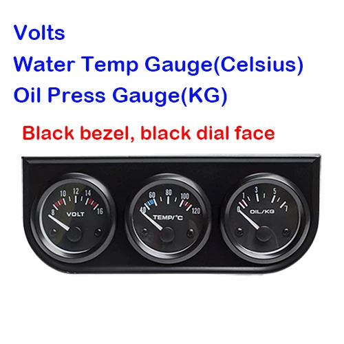 Дракон манометр автомобильный тройной Калибр 52 мм Напряжение/температура воды(по Цельсию)/масло Пресс черный/хром ободок 3 в 1 метр - Цвет: Black and Black