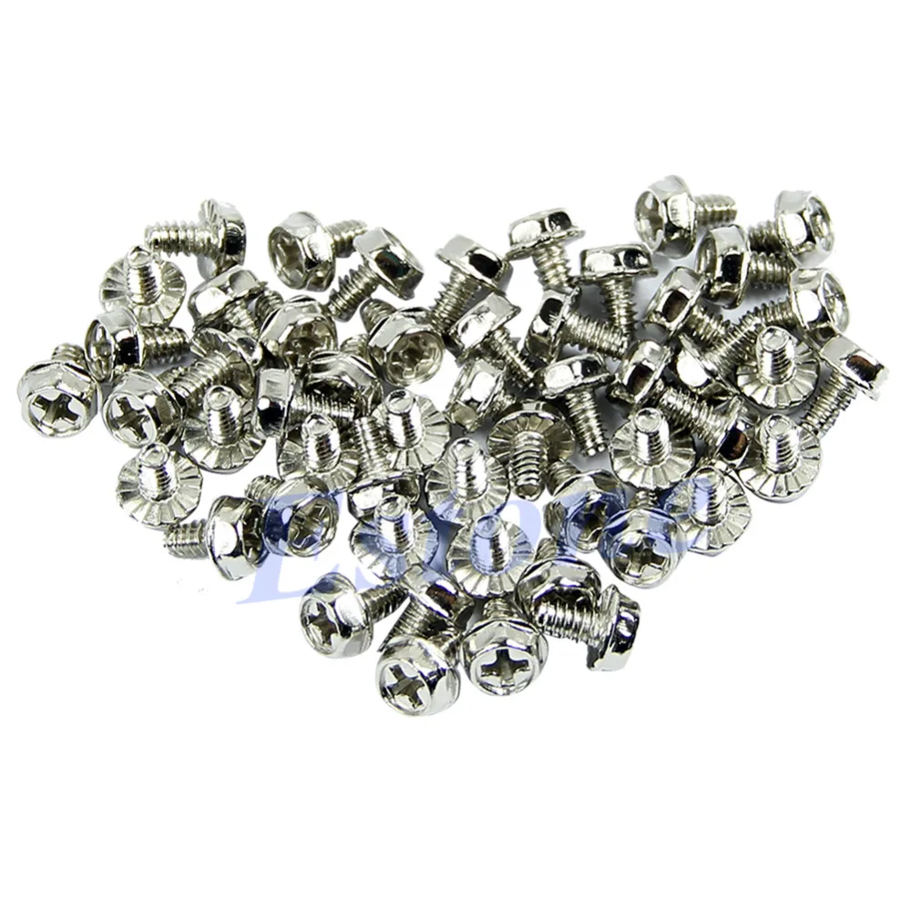 

100pcs Toothed Hex Computer 6/32 Screws Hard Drive PC Case MBoard-Nickel Plated