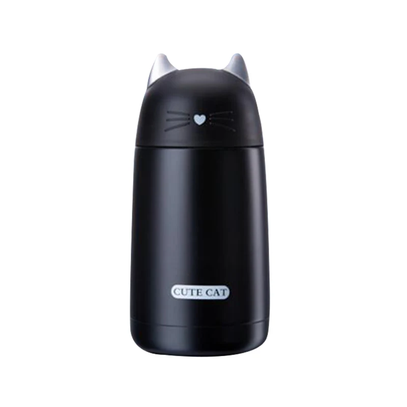YiHAO 330 мл 304 вакуумные фляги из нержавеющей стали, креативный веревочный дизайн, удобные Модные вакуумные фляги в форме кота из мультфильма - Цвет: Черный