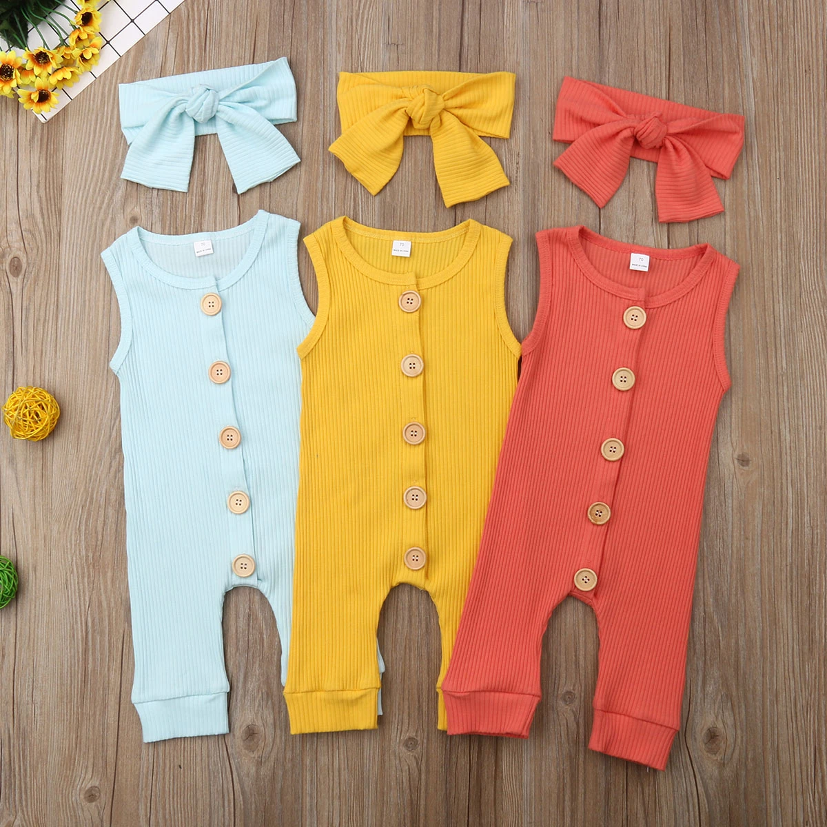 Newborn Baby Girls Knitted Romper Jumpsuit Bodysuit Headband Set Clothes Outfits