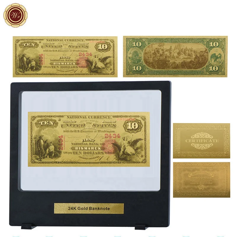 WR 1875 яркие 24 каратные золотые банкноты домашние декоративные 10 долларов