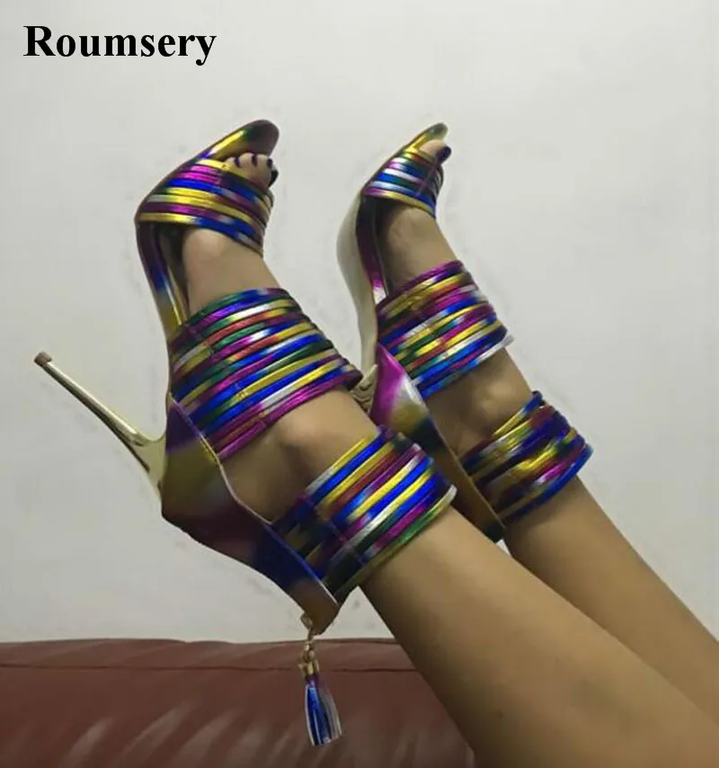 Newest Women Fashion Open Toe Mix-color Straps Design High Heel Ankle Boots Cut-out Back Zipper-up Thin Heel Gladiator Boots open back plunge cut out romper
