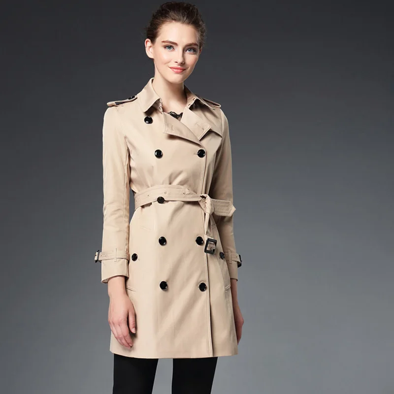 Women's New Coats Spring Autumn Apricot Middle Trench Coat Slim Fit Coats FYXY 95286trench coat