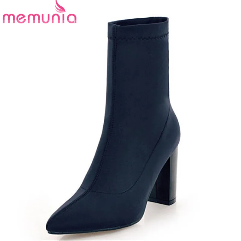 MEMUNIA 2018 hot sale Stretch socks boots pointed toe ankle boots for women solid colors fashion ...