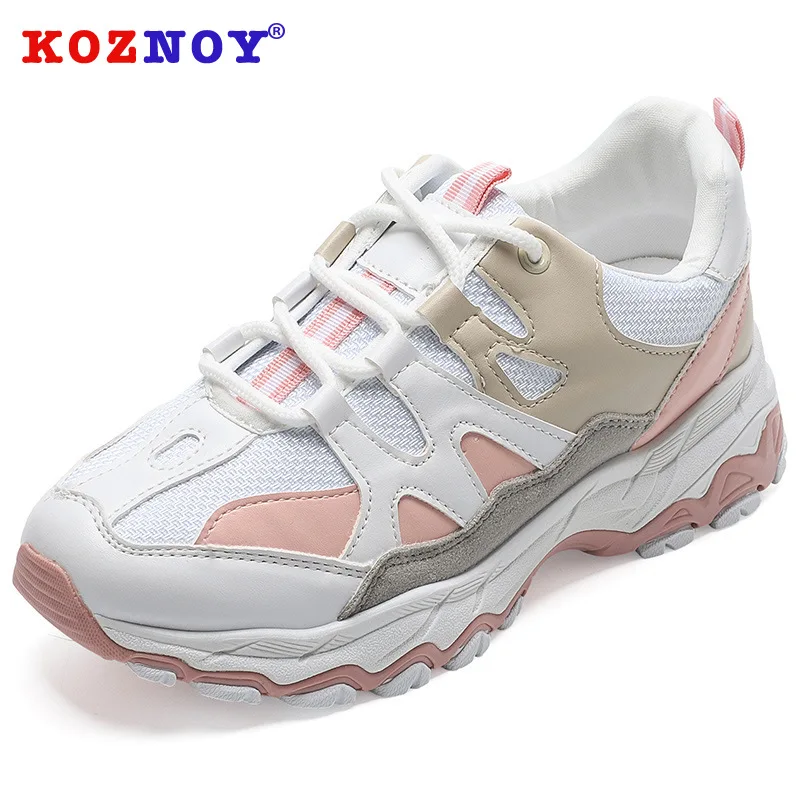 

Koznoy Sneakers Women Autumn Mixed Colors Dropshipping Fashion Thick Muffin Bottom Round Toe Mesh Breathable Leisure Women Shoes