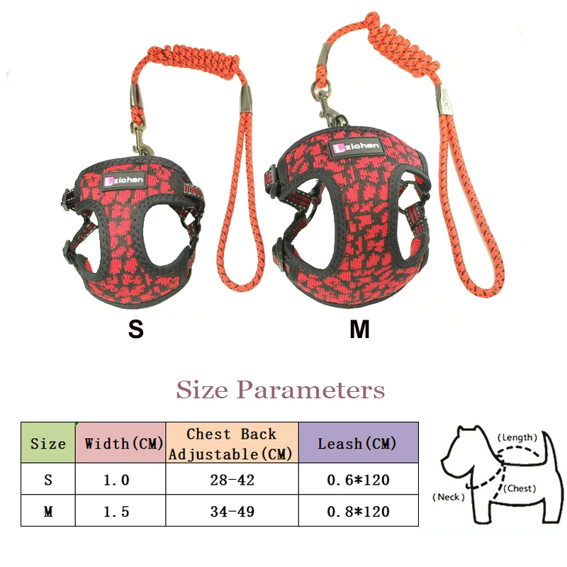 Zichen поводок для собак, регулируемый трикотажный тканевый дышащий сетчатый никелевый ремень для собак, светоотражающий жилет, 6 цветов, s m
