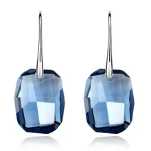 Joyas de Oro Blanco Plateó el Cristal Azul de alta Calidad de Swarovski Elements Long Water Gota Cuelga Los Pendientes Para Las Mujeres