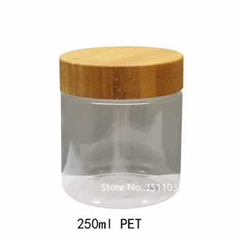 

10pcs 250ml 250g PET Plastic Clear Bottle With Bamboo Lid Cap Cream Jar Candy Honey Jar Dried Seasoning Food Free shipping