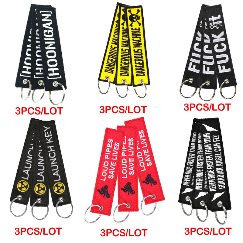 

Fashion Keychain Hoonigan Embroidery Key Holder Porta Chaves Key Ring for Motorfiets Accessoires Car Keychain Motorcycle 3 PCS