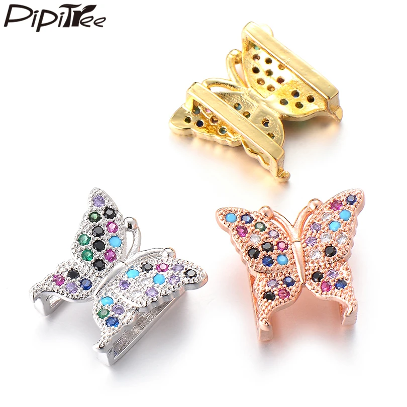 

Pipitree Multi Micro Paved Cubic Zirconia Butterfly Charm Mesh Bracelet DIY Slider Beads Brand Charms for Jewelry Making Copper