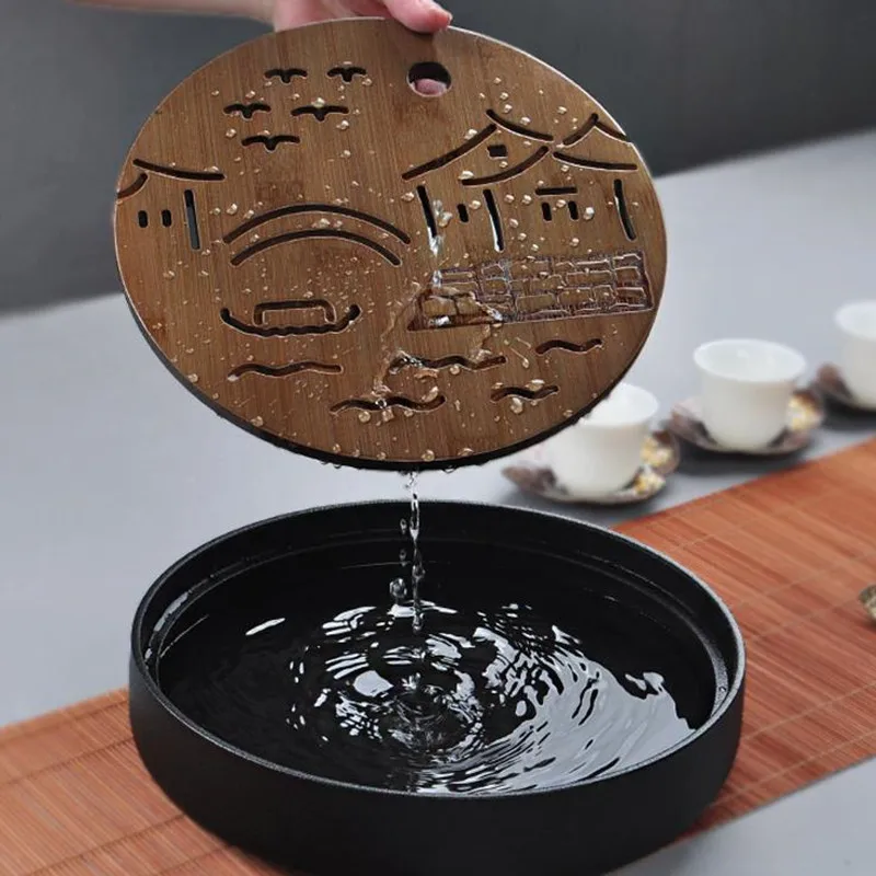 Керамика бамбуковый чайный поднос дренаж воды хранения чайный набор кунг-фу настольная доска Китайская японская чаша для чая церемония инструменты чайный набор