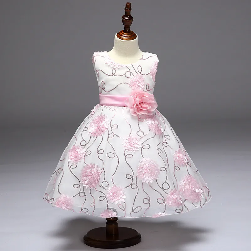 

2017 new European Style Princess Flower Dress for Wedding 3D Floral Designer Child Birthday Party Mesh Dresses for 4 To 12 Years