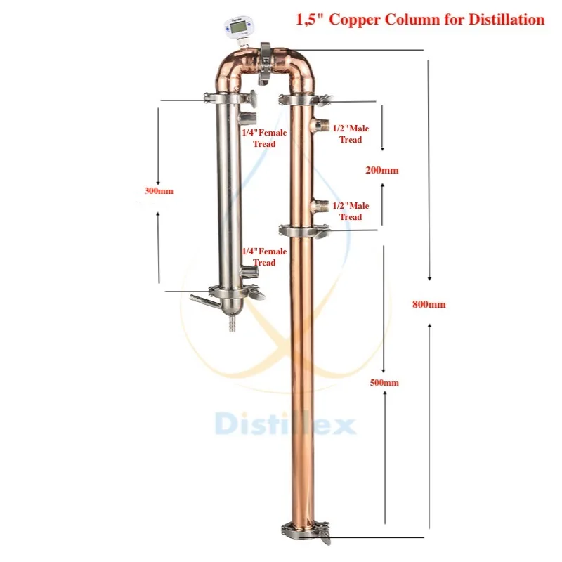 1," od50.5 мм медный рефлюкс башня, дистиллятор, колонка для дистилляции 99.9% красная медь