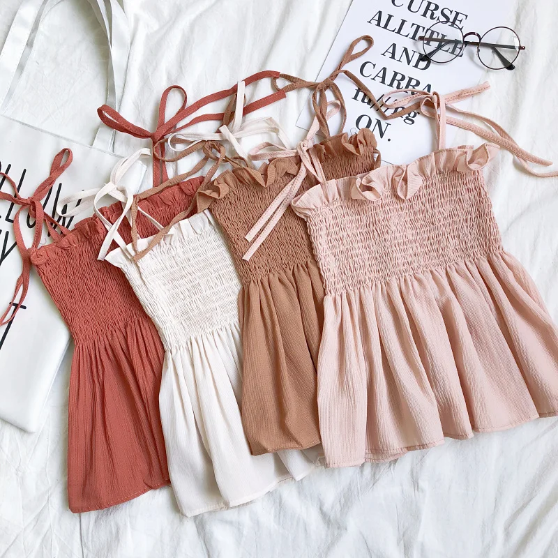 

Women Spring Summer Vintage Sleeveless Strapless Halter Pleated Basic Shirt Elegant Short High Waist Pullover Ruffle Blouse Tops