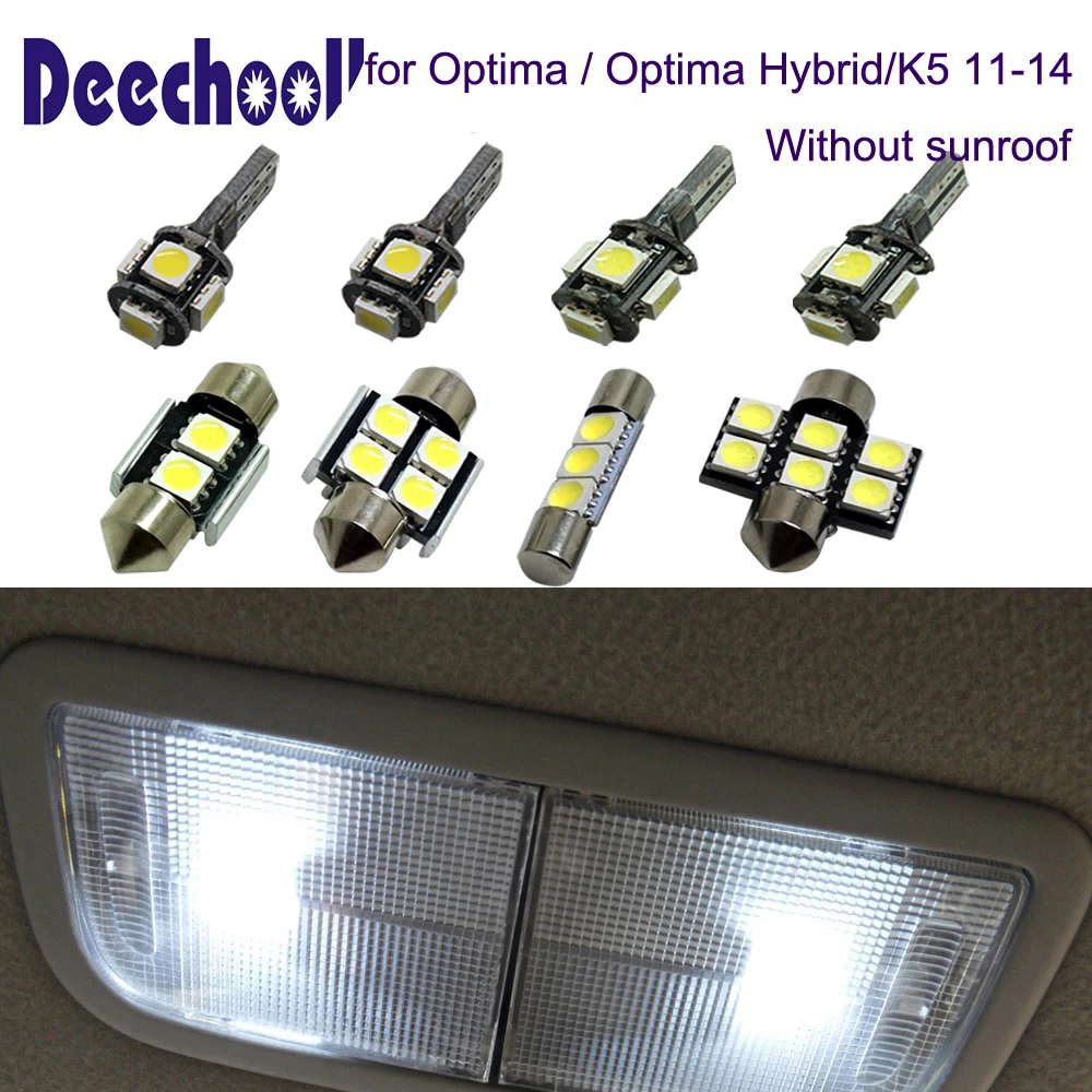 deechooll 11pcs Car LED Bulbs for Kia Optima 11 14 ,White Interior