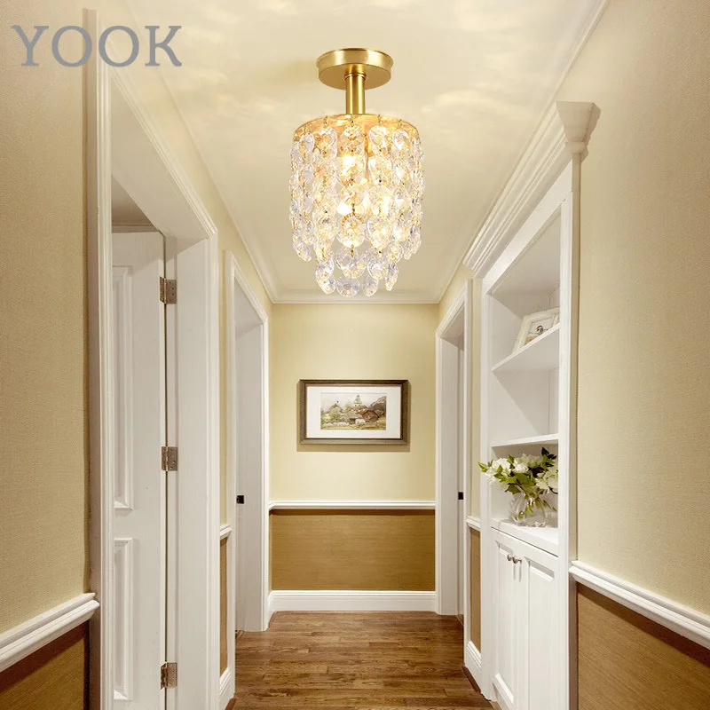 

YOOK Led Ceiling Lamp American Balcony Crystal Ceiling Lamp Corridor Porch Copper Ceiling Lamp Cloak Lamp E27 110V 220V