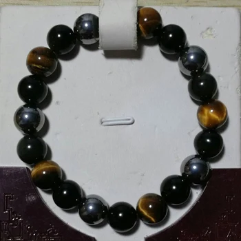 Bracelet Oeil De Tigre Hematite Et Obsidienne
