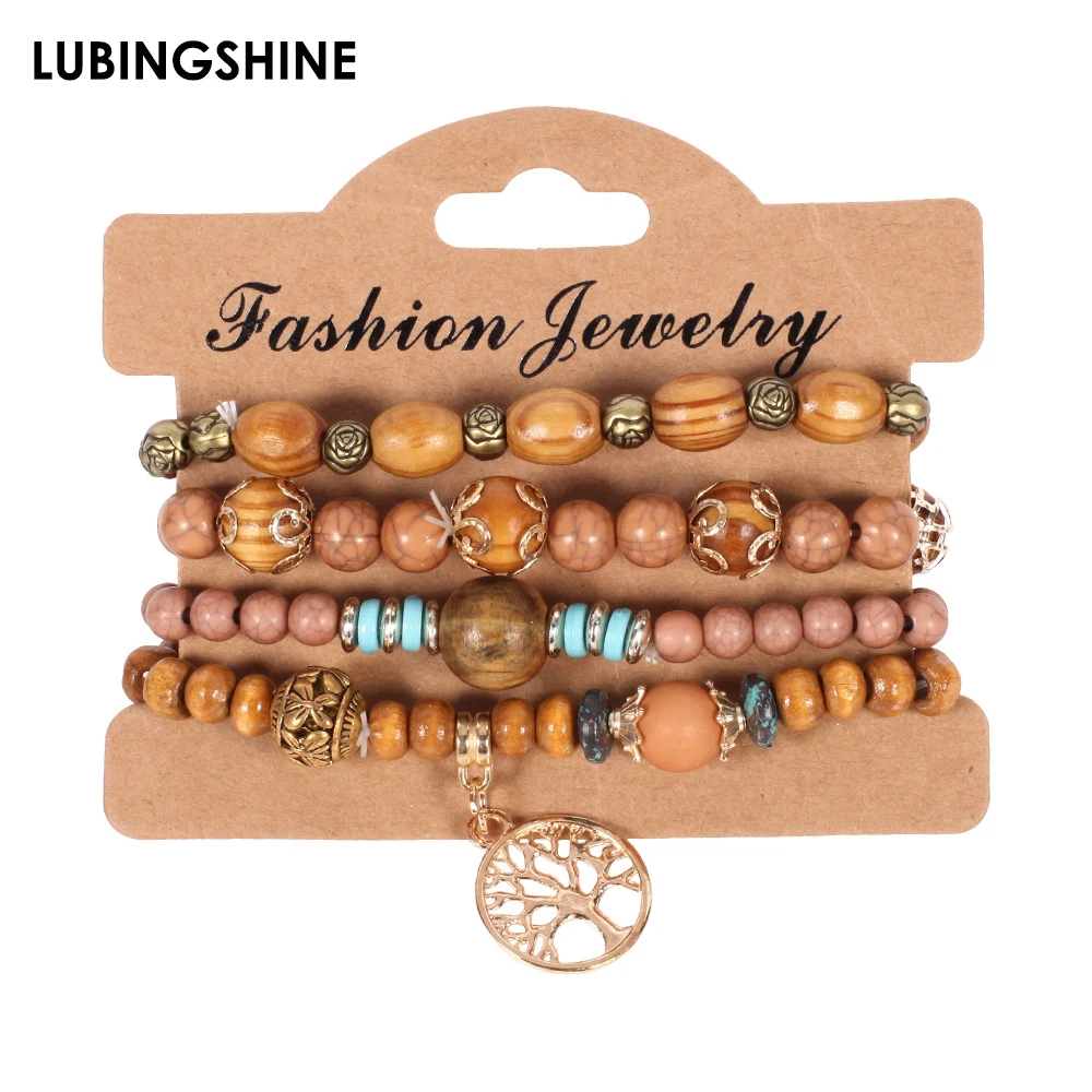 

Bohemian Multilayer Tree of Life Charms Bracelet Bangle Alloy Rose Flower Strand Bead Bracelet for Women Holiday Jewelry Pulsera
