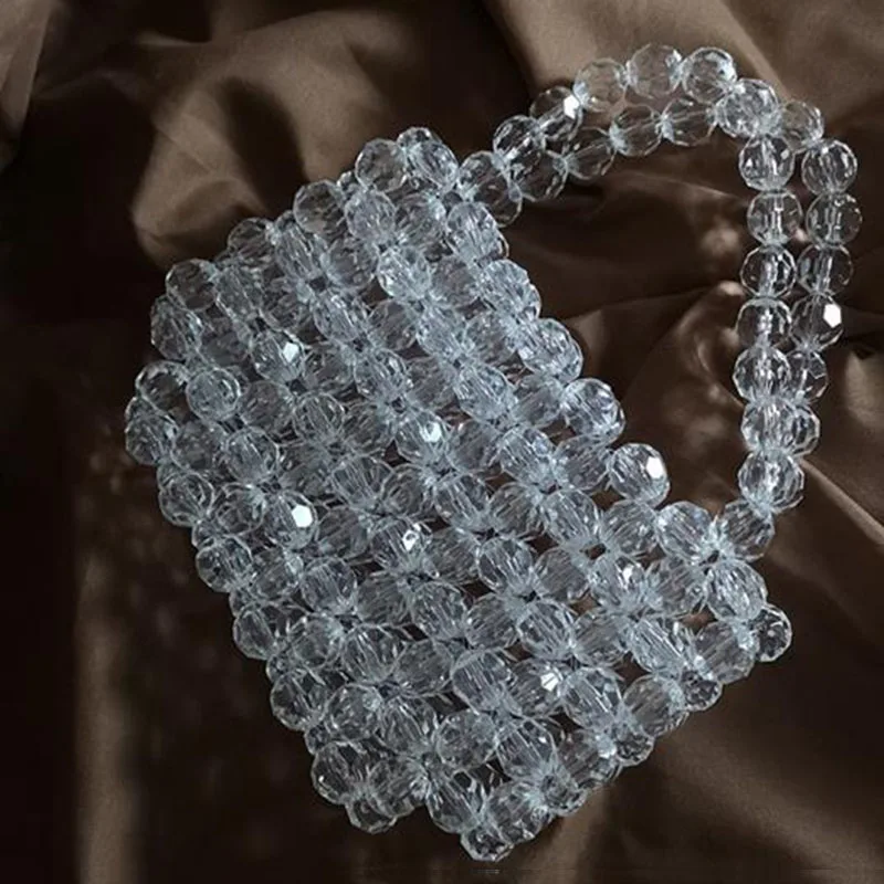 Pearls Bag Clear Crystal Beaded Totes Bag Women Mini Small Party