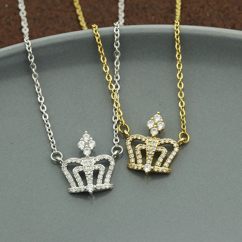 Best 10pcs Princess Crown Pendant Pave Crystal CZ King Queen Crown Chain Necklaces For Women Statement Jewelry Bridesmaid Gift