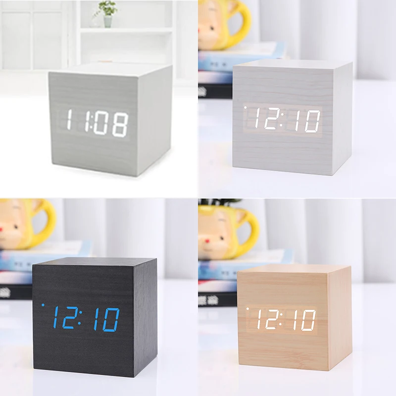 Mini Wood Sounds Control Clock New Modern Wood Digital LED Desk Alarm Clock Bedside Table Clock Calendar Table Decor Mini Wood Sounds Control Clock New Modern Wood Digital LED Desk Alarm Clock Bedside Table Clock Calendar Table Decor