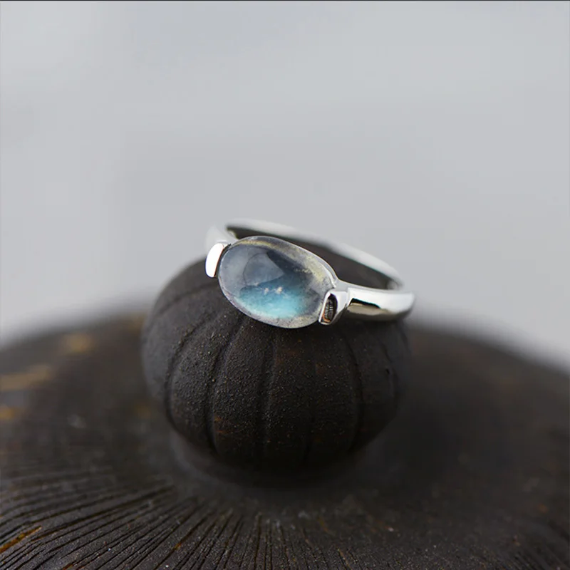 

Authentic 925 Silver Sterling Ring Labradorite Designer Jewelry Luxury Wedding Rings For Women Natural Stone Bague Femme