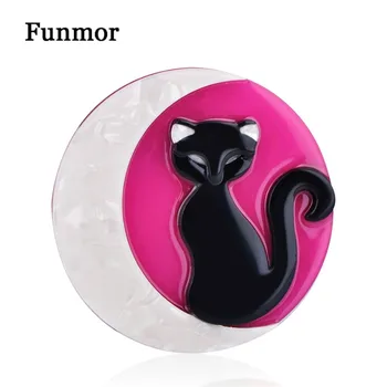 

FUNMOR Moon With Black Cat Brooch Handmade Acrylic Brooches For Women Girls Animal Badge Banquet Dress Ornamental Collar Clips
