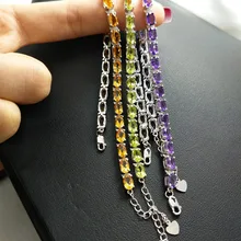 Ювелирные украшения. Браслеты из серебра 925 пробы, перидот, аметист, золотые браслеты с покрытием из золота 18 К, подарок для женщин