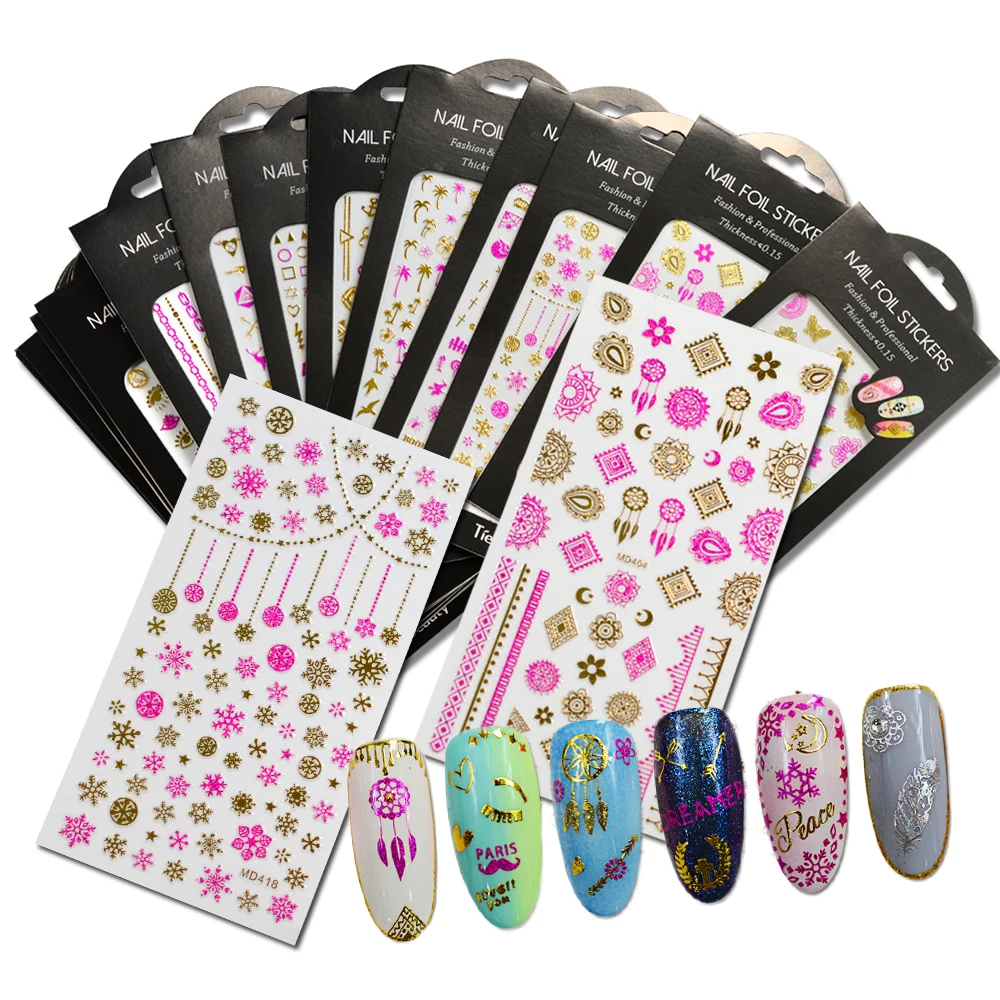 

SWEET TREND 1 Sheet Nail Art 3D Stickers Decals Shining Gold Pink Nail Decoration Tips Mixed Design Nail Sticker MD401-420P